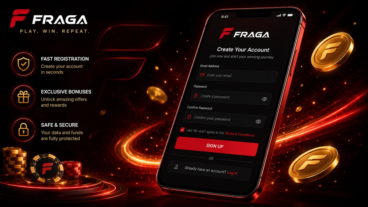 Экран входа в личный кабинет Fraga Casino с полями почты и пароля для игрока из Казахстана